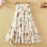 Summer Long Skirts Women Elegant Casual Chiffon Plus Size Skirt High Waist Floral Print Streetwear Maxi Ladies Beach Skirts Q238