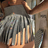 2019 New Sexy Women Sequins Tassel Skirts Sliver Skirt Ladies Sparkly Diamond Rhinestone High waist Mini Skirt
