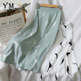 YuooMuoo High Waist Print A Line Skirt 2019 Europe Women Elegant High Waist Chiffon Skirt Summer Female Casual Boho Green Skirt