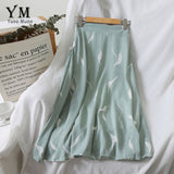 YuooMuoo High Waist Print A Line Skirt 2019 Europe Women Elegant High Waist Chiffon Skirt Summer Female Casual Boho Green Skirt